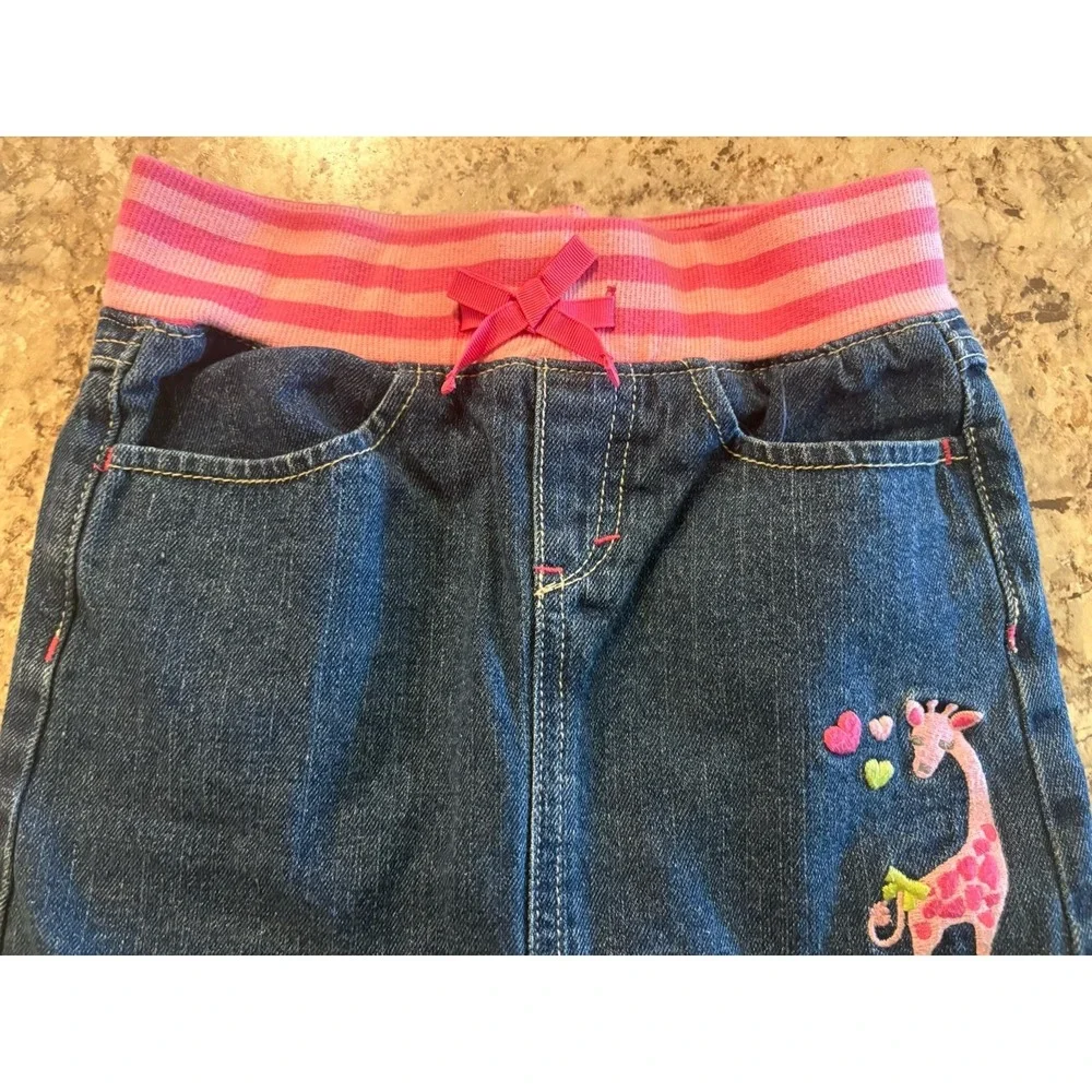Gymboree‎ Girls Denim Jean Skirt/Skort Inner Shorts Embroidered Giraffe Size 7